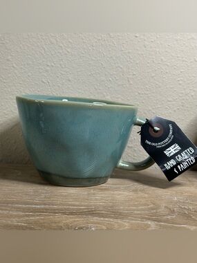 The Old Pottery Company Coffee Mug Tea Cup Handcrafted Green/Blue Color
